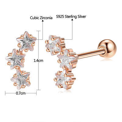 18K Goldplattiert 925 Sterling Silberstern Kubik Zirkonia Stud Ohrringe für Frauen Accessoires