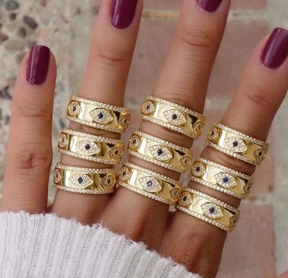 Blau Saphir Weiß CZ Augen Frauen Ewigkeit Band Messing Ewigkeit Ring für Frauen