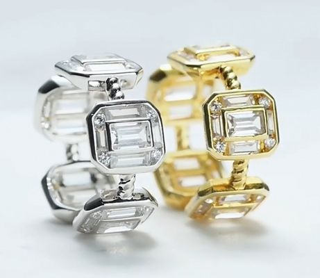 Smaragdweiß CZ Frauen Ewigkeit Band Baguette 18K Gold 925 Sterling Silber Ringe