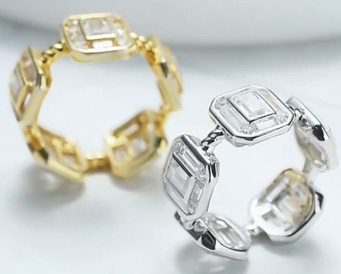 Smaragdweiß CZ Frauen Ewigkeit Band Baguette 18K Gold 925 Sterling Silber Ringe