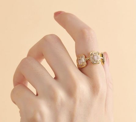 Smaragdweiß CZ Frauen Ewigkeit Band Baguette 18K Gold 925 Sterling Silber Ringe