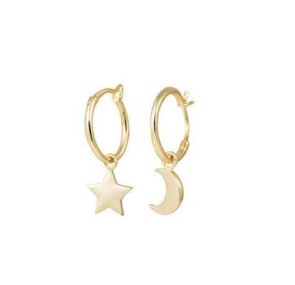 Trendy 925 Sterling Silber Ohrringe mit asymmetrischen Goldplattierten Stern und Mond für Damen