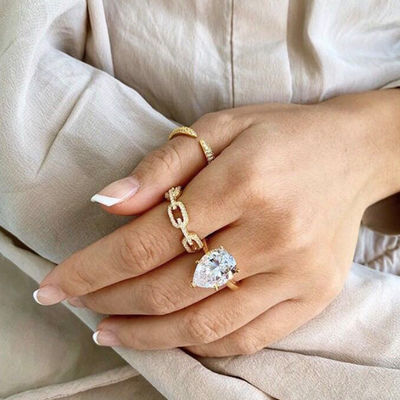 925 Sterling Silber Curb Link Chain Ring 18K Frauen Kubik Zirkonia Ringe