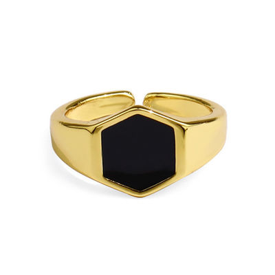 14K-Goldplattierte schwarze Achatmanschettenringe in 925 Silber für stilbewusste Personen