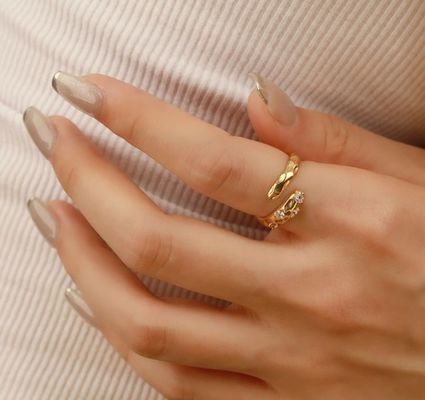 Größe 4-10 CZ Steinring 18K Gold offene Schlange 925 Sterling Silber Tierringe
