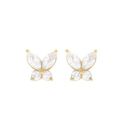 Klassiker 925 Sterling Silber Gold Plattiert Kubik Zirkonia Schmetterling Stud Ohrringe