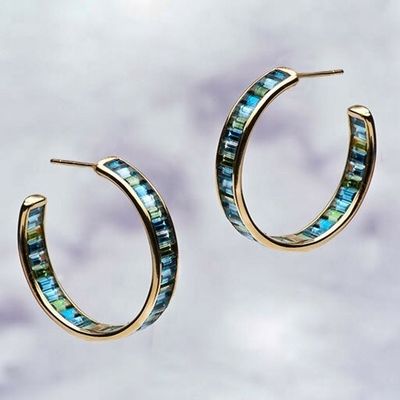 Schmuck Hauptmaterial Silber Baguette Blau und Grün Topaz Stud Hoops für den klassischen Stil