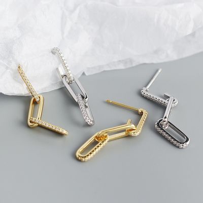 Retro-Zapfringe Rechteck-Kette-Ohrringe in 925 Sterling Silber für die Damen-Nacht