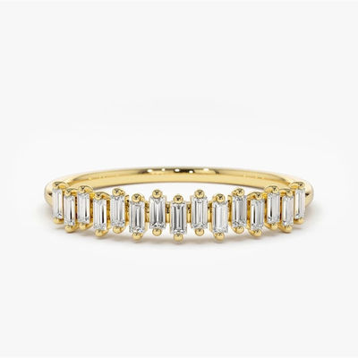 925 Sterling Silber CZ Diamant Baguette Damen Ewigkeit Ring mit Gelbgoldplattierung