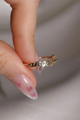 Massivgold Angel Name Ring für Frauen Handgefertigt Glitter 925 Sterling Silber Modern N/A