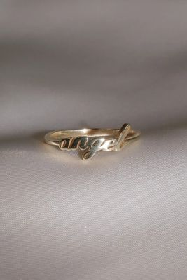 Massivgold Angel Name Ring für Frauen Handgefertigt Glitter 925 Sterling Silber Modern N/A
