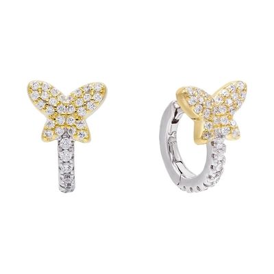 Mini Sommer Schmetterling Weiß CZ Huggies 925 Sterling Silber Ohrringe