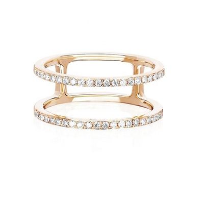 Weiße CZ Doppelreihe Stapelringe Gold 18K Plattiert Echt 925 Sterling Silber Kristall Kubik Zirkon Schmuck