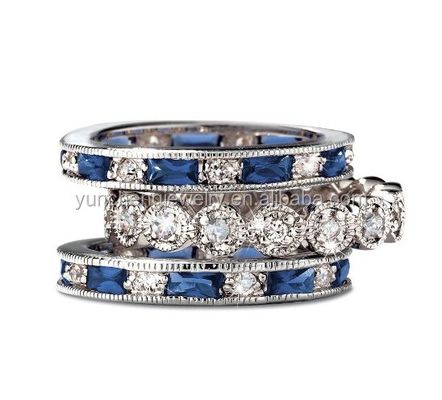 925 Sterling Silber CZ Simulierter Saphir Stackbarer Ring mit individueller Größe