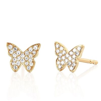 Handgefertigte 18K-Goldplattierte Schmetterlings-Stud-Ohrringe mit weißem Pave-Setting und Zirkone
