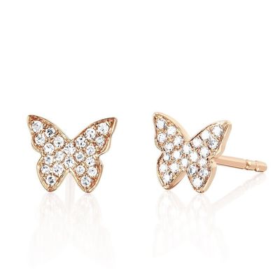 Handgefertigte 18K-Goldplattierte Schmetterlings-Stud-Ohrringe mit weißem Pave-Setting und Zirkone