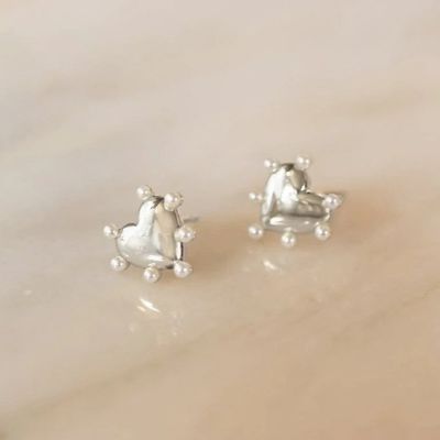 Herzensform Perlen Stud Ohrringe Handgefertigt In 925 Sterling Silber 14K Gold Für Mädchen Mode Feinschmuck