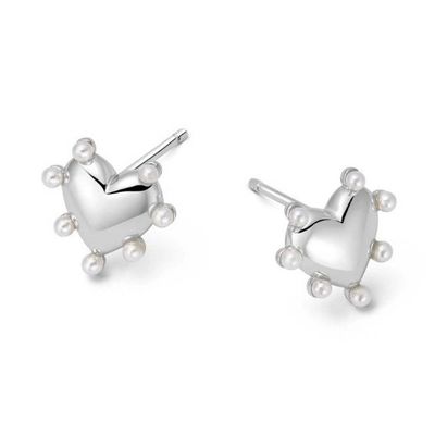 Herzensform Perlen Stud Ohrringe Handgefertigt In 925 Sterling Silber 14K Gold Für Mädchen Mode Feinschmuck