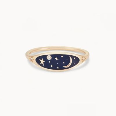 Handgefertigt 18K Goldplattiert Midnight Blau Emaille 925 Sterling Silber Runde Brillante CZ Stapelring für Mädchen