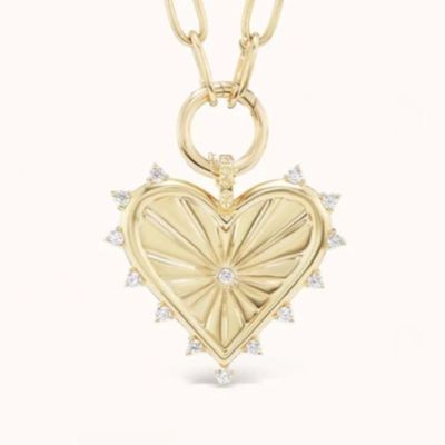 18K Gold Weiß CZ Spiked Love Heart Charm Halskette 925 Sterling Silber Anhänger