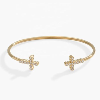 925 14K Gold Kreuz Armband Armband mit Pave Crystal Zirkon für Frauen
