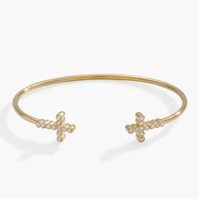 Pave eingelegt Kristall Zirkon 925 Sterling Silber Armband Kreuz Manschette 18K Gold Armband