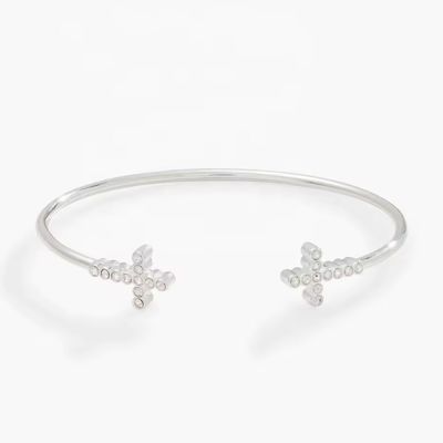 Pave eingelegt Kristall Zirkon 925 Sterling Silber Armband Kreuz Manschette 18K Gold Armband