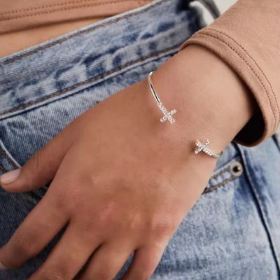 Pave eingelegt Kristall Zirkon 925 Sterling Silber Armband Kreuz Manschette 18K Gold Armband