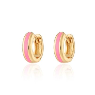 925 Customized Logo 18K Goldplattiert Rosa Emaille Huggie Ohrringe Für Frauen