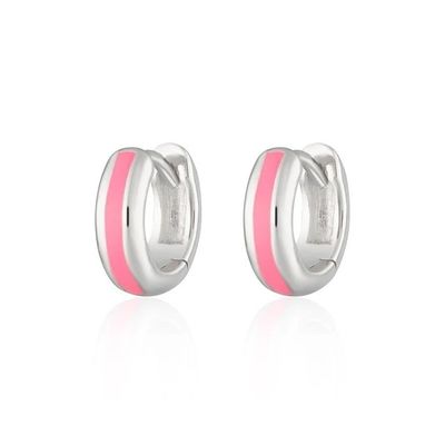 925 Customized Logo 18K Goldplattiert Rosa Emaille Huggie Ohrringe Für Frauen