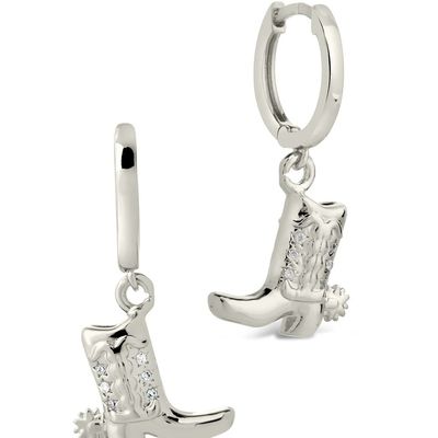 Cowboy-Stiefel Mikro-delikate Messing-Drop-Ohrringe Weiß CZ Stein Messing-Dangle-Ohrringe