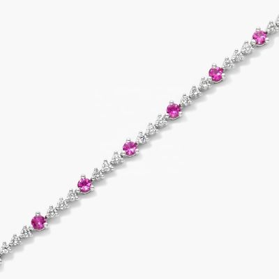 3MM Weißzirkon Rubin Tennisschmuck Rundgeschliff Sterling Silber Tennisschmuck