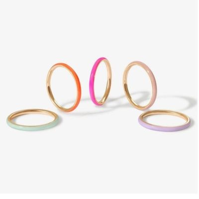 Pink Enamel 18K Goldplattierte Ringe Massiv 925 Sterling Silber Stapelringe