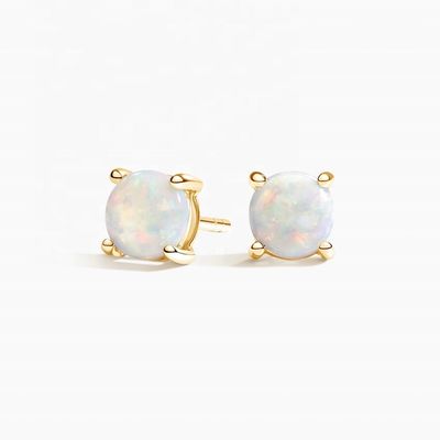 18K Gold 6MM Solitaire Opal Stud Ohrringe für Frauen und Mädchen Feinschmuck