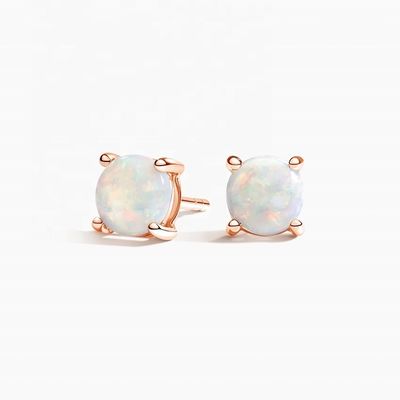 18K Gold 6MM Solitaire Opal Stud Ohrringe für Frauen und Mädchen Feinschmuck