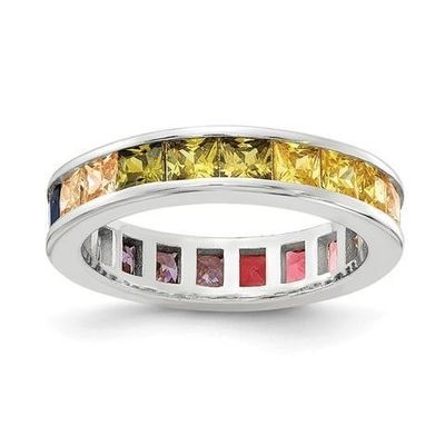 Farbenfrohe Cubic Zircon Ewigkeit Hochzeitsring Band für Frauen 925 Silber Öko-freundlich