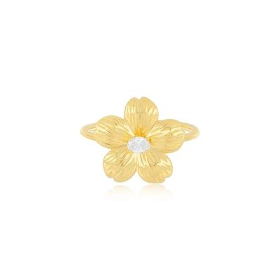Forever Flower 18K Goldplattiert Oval CZ Damenring in 925 Sterling Silber Schmuck