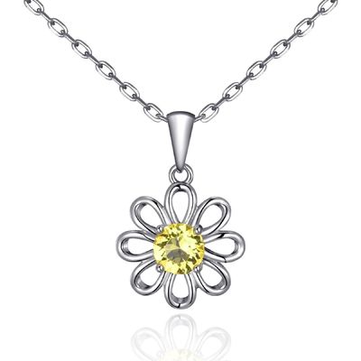 925 Sterling Silber Sonnenblumen Anhänger mit Kette Schmuck Design Gelb Kubik Zirkon
