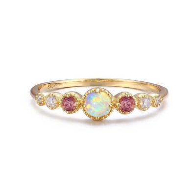 Opal und Rubin CZ 925 Sterling Silber Stapeln Damenringe Mädchen Schmuck