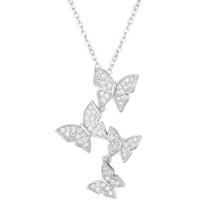 925 Sterling Silber Weißgold Plattiert Mikron Pave 4 Schmetterlinge Charme Anhänger Für Frauen