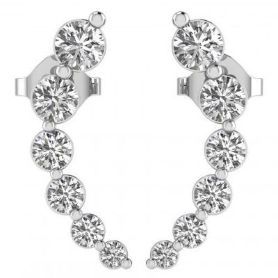Handgefertigte Weiße Kubik Zirkon Crawler 925 Sterling Silber Stud Ohrringe Rose Gold Plattiert