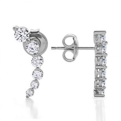 Handgefertigte Weiße Kubik Zirkon Crawler 925 Sterling Silber Stud Ohrringe Rose Gold Plattiert
