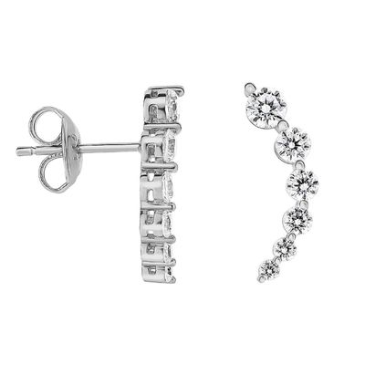 Handgefertigte Weiße Kubik Zirkon Crawler 925 Sterling Silber Stud Ohrringe Rose Gold Plattiert