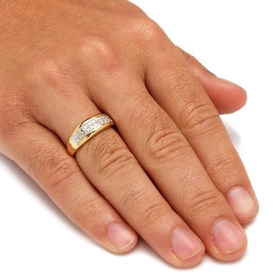 Silber / Messing Männer Prong Set Diamant Hochzeitsring In 18k Gold Plattiert Mit Pave Diamanten