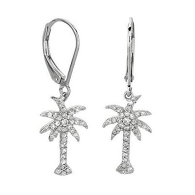 925 Sterling Silber Damen-Drop-Ohrringe mit Palmbaum-Design und Zirkon Weiß CZ Diamant
