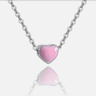 Rhodiumplattiertes kleines rosa Herz Valentinstag 925 Sterling Silber Anhänger für Frauen