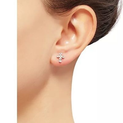 925 Sterling Silber Weiß Kubik Zirkonia Kreuz Knopf Stud Ohrringe mit 18K Gold Plattierung