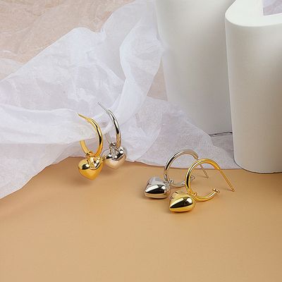925 Sterling Silber Herzform Frauen Mädchen Hoop Ohrringe Brasilianische Goldplattierte Schmuck