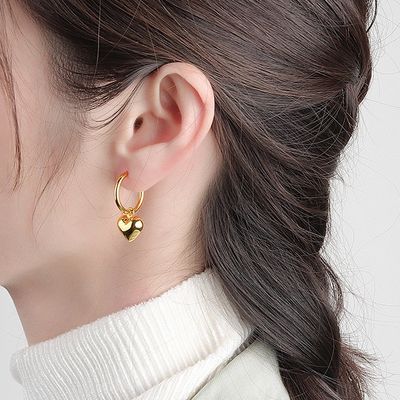 925 Sterling Silber Herzform Frauen Mädchen Hoop Ohrringe Brasilianische Goldplattierte Schmuck
