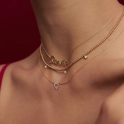 Solid 925 Sterling Silber 14K Gold überzogen Liebesanhänger Halskette für Frauen Valentinstagsgeschenk